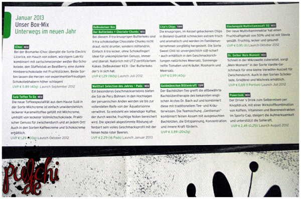 brandnooz Box Januar 2013 ~ Liste
