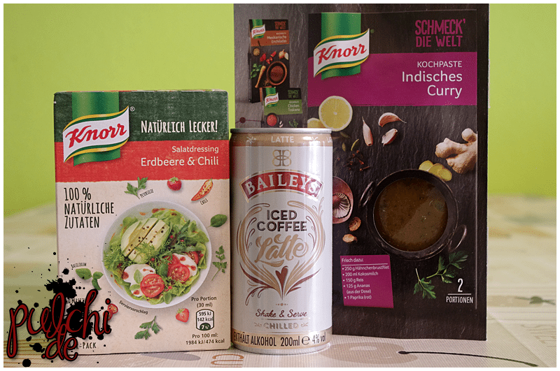 KNORR Natürlich Lecker! Salatdressing „Erdbeere & Chili" || Baileys Iced Coffee || Knorr Schmeck' die Welt Kochpaste „Indisches Curry"
