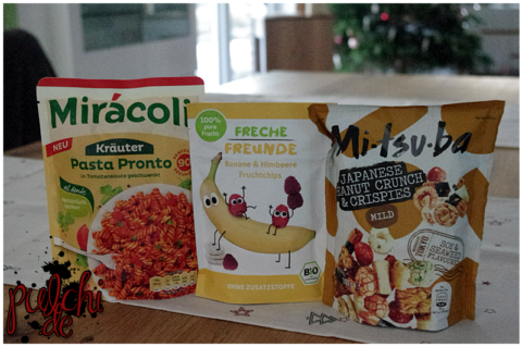 Mirácoli® Pasta Pronto Kräuter || Freche Freunde Bananen & Himbeeren Fruchtchips || Mitsuba Japanese Peanut Crunch & Crispies